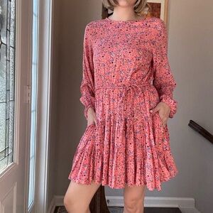 Easel Pink Floral Long Sleeve Dress